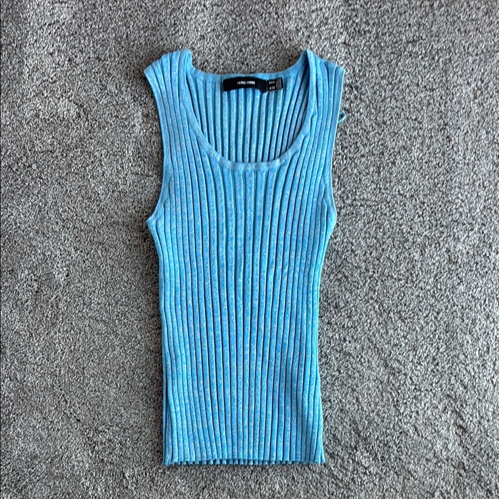 Glitter Blue Ribbed Sleeveless Top